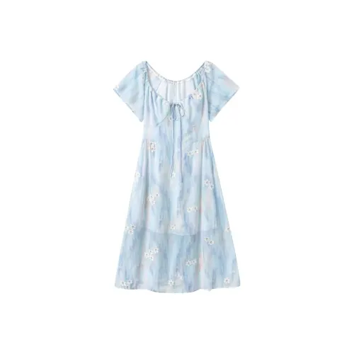 GULIANFEI Короткий рукав Платье Женское Многоцветное Синий