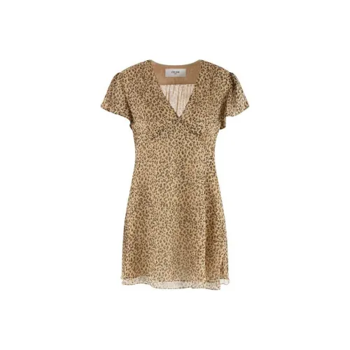 CELINE Короткое платье с короткими рукавами женское коричневое