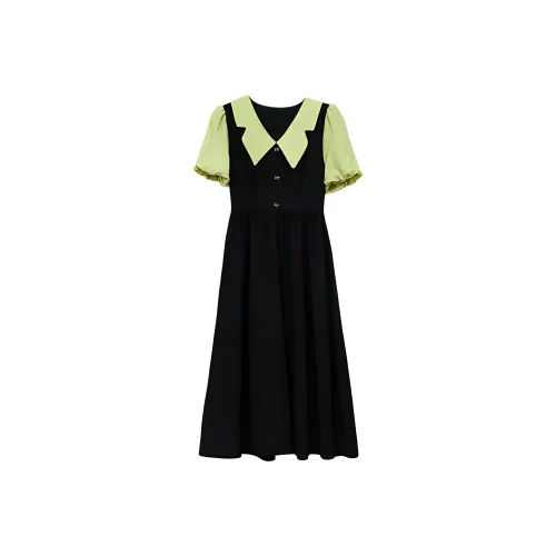 PASSCODIO Короткий рукав платье женское черное и зеленое