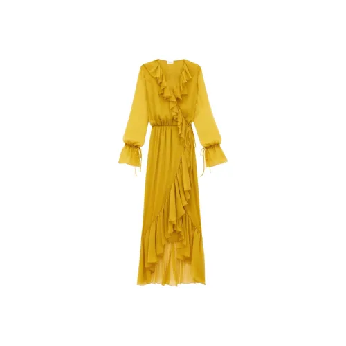 SAINT LAURENT Длинное платье с длинными рукавами женское желтое