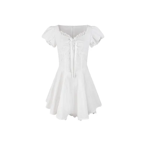 Umoumo Короткий рукав Платье Женское Белое
