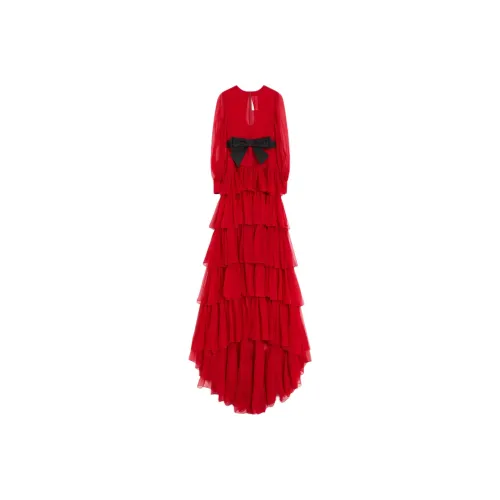 Valentino Длинное платье с длинными рукавами женское красное
