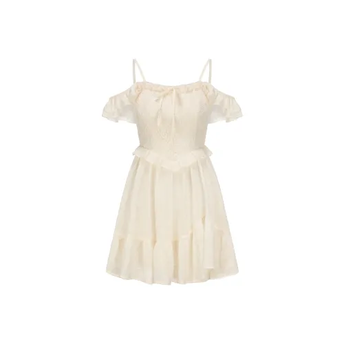 CHIWAWAMEME Короткий рукав Платье Женское Французский Абрикос Чай