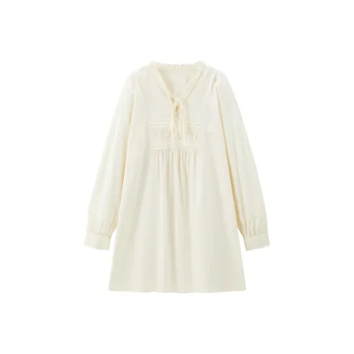 LEDIN Длинное платье с длинными рукавами женское бежево-желтое