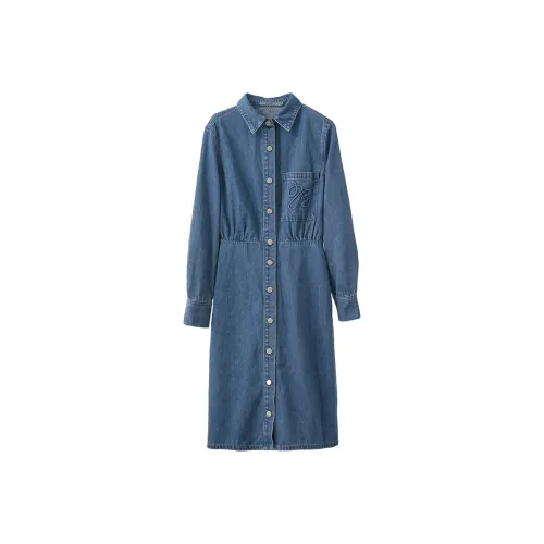 AMII Длинное платье с длинными рукавами женское джинсовый синий