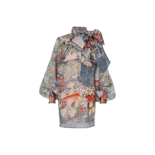 Zimmermann FW24 Длинное платье с длинными рукавами женское Эдем сад узор