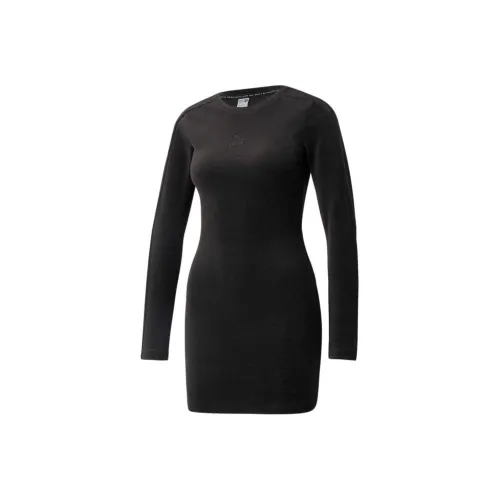 PUMA Длинное платье с длинными рукавами женское черное