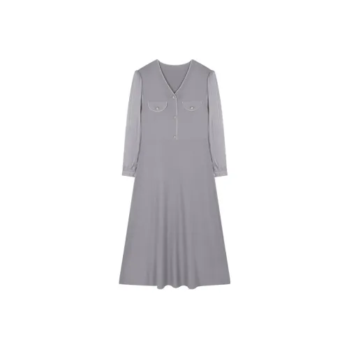 IHIMI Длинное платье с длинными рукавами женское светло-серое