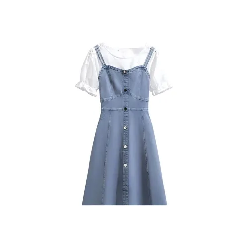 SECFLY OFFICIAL Короткий рукав Платье Женское Стальной синий