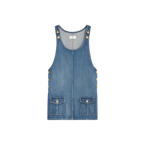 CELINE Без рукавов Платье Женское Синее