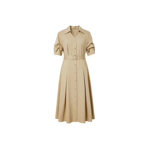 Hopeshow Короткий рукав платье женское молочный кофейный