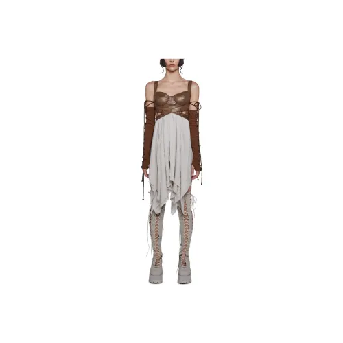 Dolls Kill SS24 DARKER WAVS Tempo Handkerchief Slip Dress Women's Light Brown Light Umber