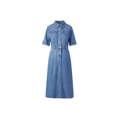 PEACEBIRD Джинсовый синий Женские Короткие Платья с Рукавами