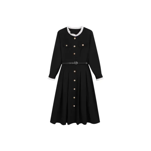 Incolore Длинное платье с длинными рукавами женское черное