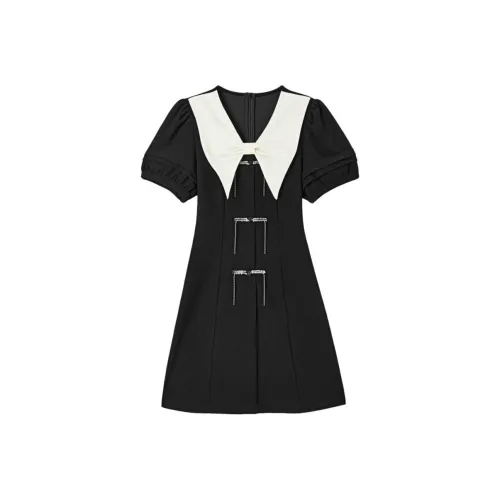 EICHITOO Короткое платье с короткими рукавами женское черная отделка