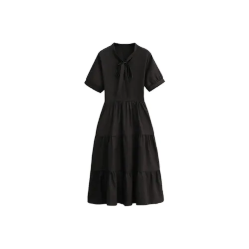 Yvetteclassic Короткий рукав Платье Женское Черное
