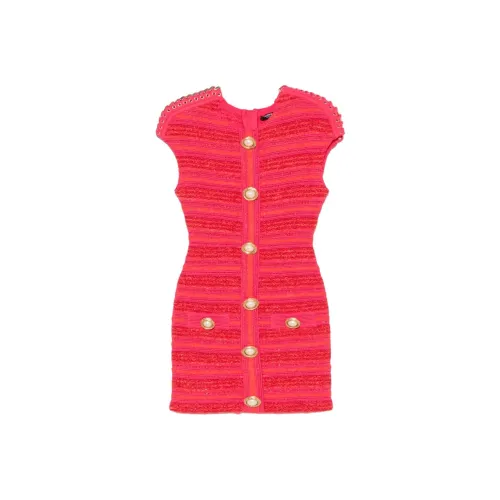 BALMAIN SS25 Короткий рукав Платье Женское Фуксия