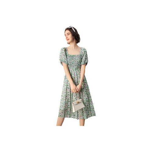 Famanxuan Короткий рукав Платье Женское Стекло Зеленый Тюльпан