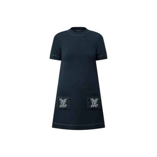 LOUIS VUITTON SS25 Короткий рукав Платье Женское Морской синий