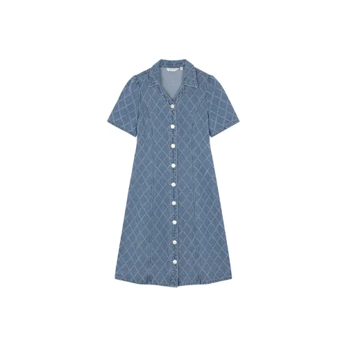 Mo Han Yi Mei Короткий рукав Платье Женское Джинсовый синий