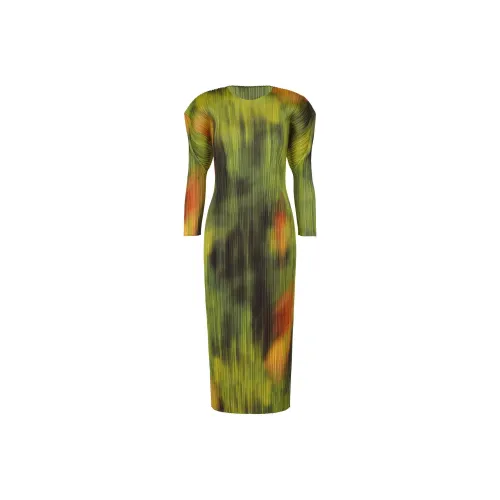 PLEATS PLEASE ISSEY MIYAKE SS24 Длинное платье с длинными рукавами женское цвет шпинатный зеленый