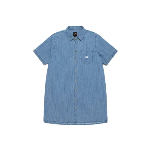 Lee Короткий рукав Платье Женское Синий