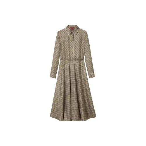 GUCCI FW24 Длинное платье с длинными рукавами Женское КАМЕЛЬ