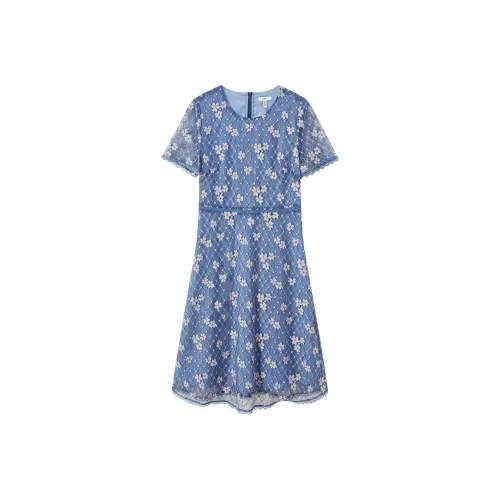 FINITY Серо-голубое Женское Короткое Платье с Рукавами