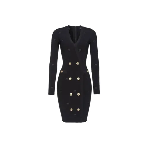 PINKO Черное Женское Длинное Платье с Рукавами