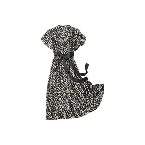 Корейский стиль Короткий рукав Платье Женское Черное