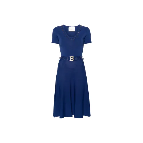 Blugirl Blumarine SS24 Короткое платье с короткими рукавами женское чернильно-синий