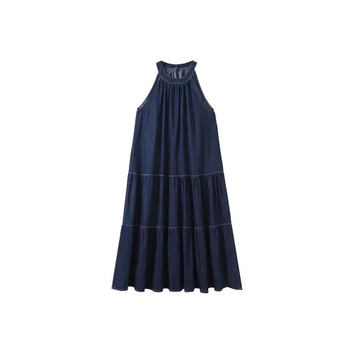 JOSR Без рукавов Платье Женское Синее