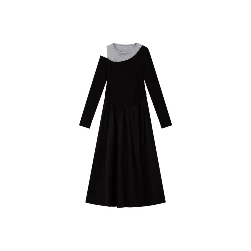 VIMLY Длинное платье с длинными рукавами женское черное