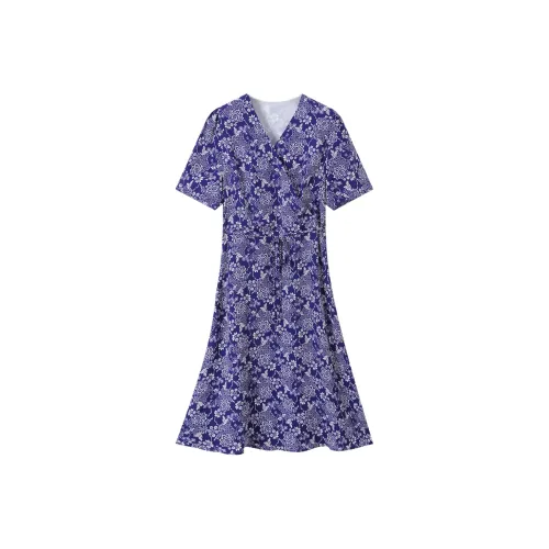 H YXIANG Короткое платье с короткими рукавами женское белый синий керамика