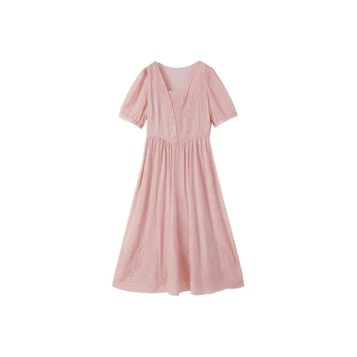 XIANGYING Короткий рукав Платье Женское Розовое