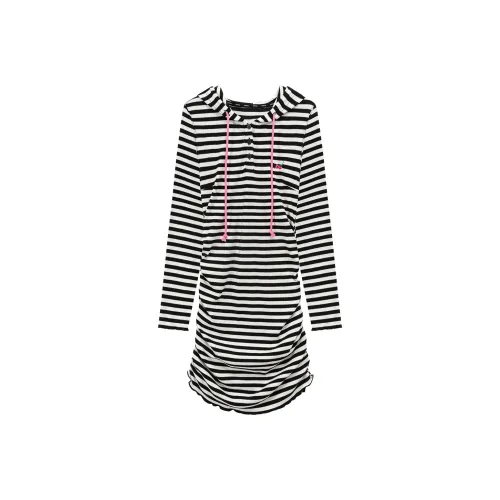 CHUU Черно-белые полосы Женские Длинные рукава Платья