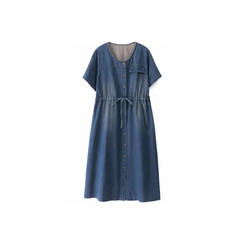 Mula Короткий рукав Платье Женское Джинсовый синий