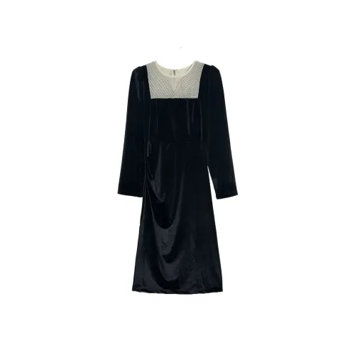 Icicofficial Черное Женское Длинное Платье с Рукавами