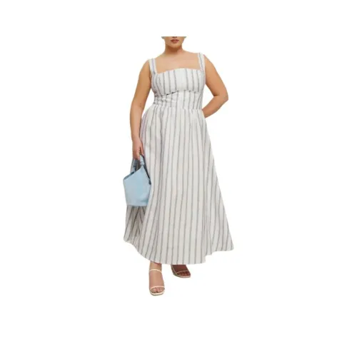 Reformation Tagliatelle Linen Dress ES Slip Dress Women's Gray White Stripes Реформэйшн Тальятелле Линен Платье ES Slip Платье Женское Серый Белый Полосы