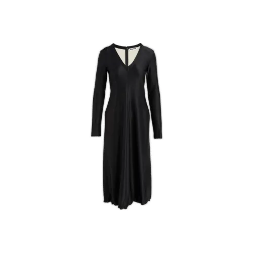 JIL SANDER Черное Женское Длинное Платье с Рукавами