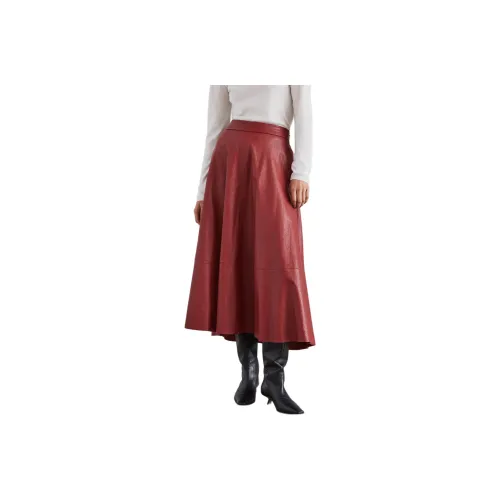 BRUNELLO CUCINELLI Кожа Длинная Юбка Женская Красная