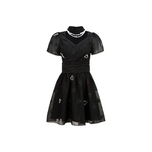 AIVEI Черное Женское Короткое Платье с Рукавами