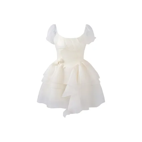 SCCREBEL OFFICIAL Короткий рукав Платье Женское Абрикосовое