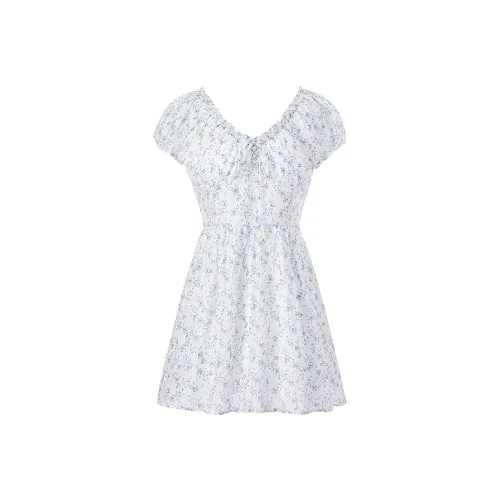 LEDIN Короткий рукав Платье Женское Синие с принтом