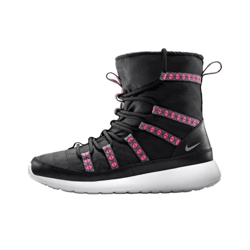 Nike Rosherun Slip Resistant Abrasion Resistant High Top Boots Black Pink Teenagers