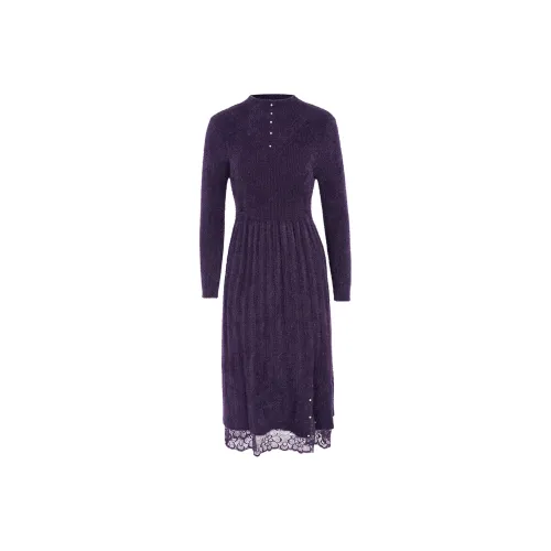 Eve New York Длинное платье с длинными рукавами женское темно-фиолетовое