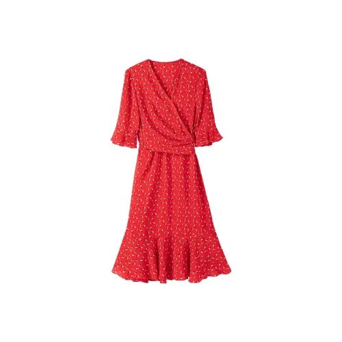 ZRAU Red Женские Короткие Платья с Рукавами