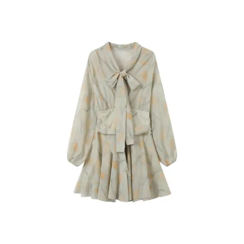 GULIANFEI Длинное платье с длинными рукавами женское травяной зеленый