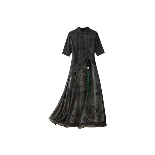 Cypress House Короткий рукав Платье Женское Черное