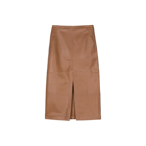 Tommy Hilfiger Кожа Длинная Юбка Женская Карамельно-Коричневая